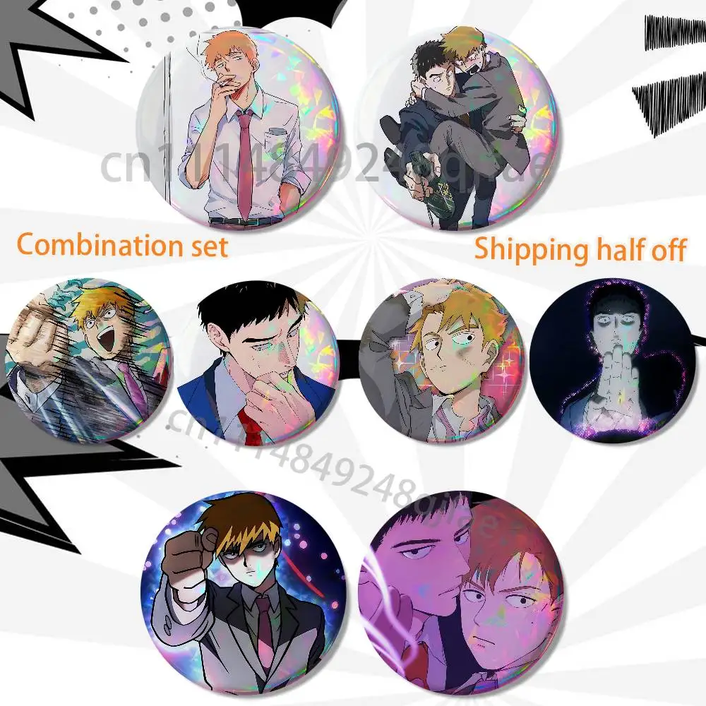 Katsuya y Arataka Reigen Mob Psycho 100, set de 2 piezas, insignias para mochila y chaqueta, broches redondos de dibujos animados, pines de botón acrílicos.