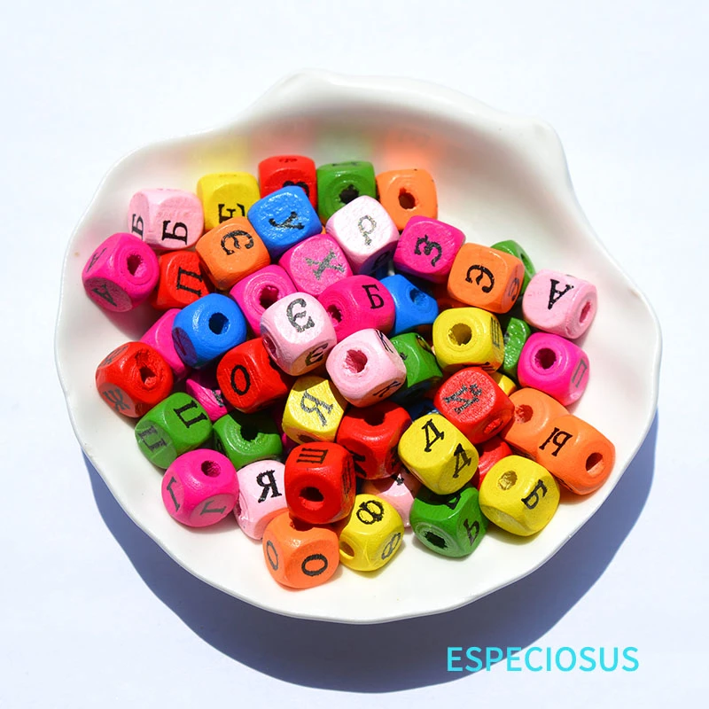 DIY Jewelry Accessories Multi Color Painted Wood Letter beads 10MM Russian alphabet Squre Spacer Children handcraft Departments