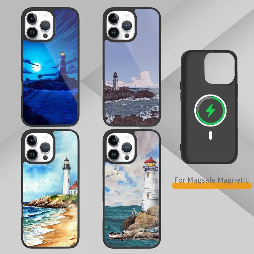 

C-Cartoon L-Lighthouse Art Phone Case For iPhone 14,16,15,13,17,12,Plus,Pro,Max Magnetic For Magsafe Frosted Cover