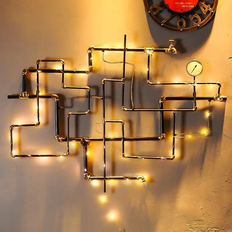 Industrial style decorative bar Internet cafe retro wrought iron water pipe coffee shop wall wall wall three-dimensional metal