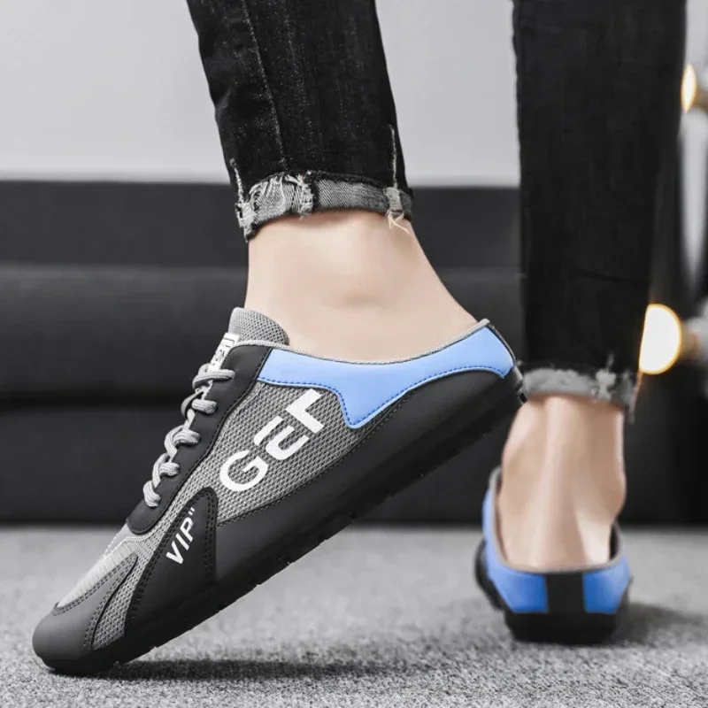 Chinelos Masculinos Trendy, Sapatos Baotou para Homens, Calçados Casuais Respiráveis de Verão, Tênis Vulcanizados, Sapatos Slip-on Masculinos