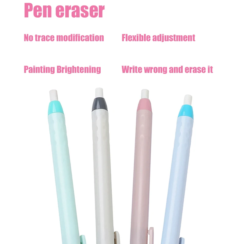 8pcs/set Creative Pen Shape Press Type Pencil Eraser Set, for Sketching Writing Erase Supplies Office Stationery Accessories view 2