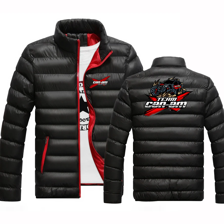 

Autumn Winter Can Am Team Motorcycles Print Stand Collar Cotton Liner Jacket Men's Sports Zipper Cold Prevention Warm Down Coat