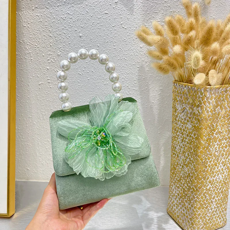 

Retro Pearl Chain Tassel Small Square Bag Suede simple Evening Bag For Women Shoulder Crossbody Bag Ladies Party Wedding Clutch