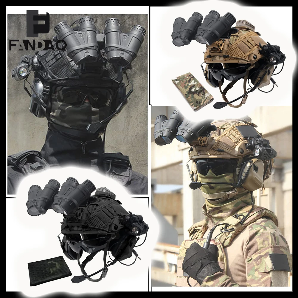 Tactical Airsoft PJ Helmet Set with Signal Light Goggles Headset Battery Bag NVG Model Flashlight for Paintball CS Game Shooting