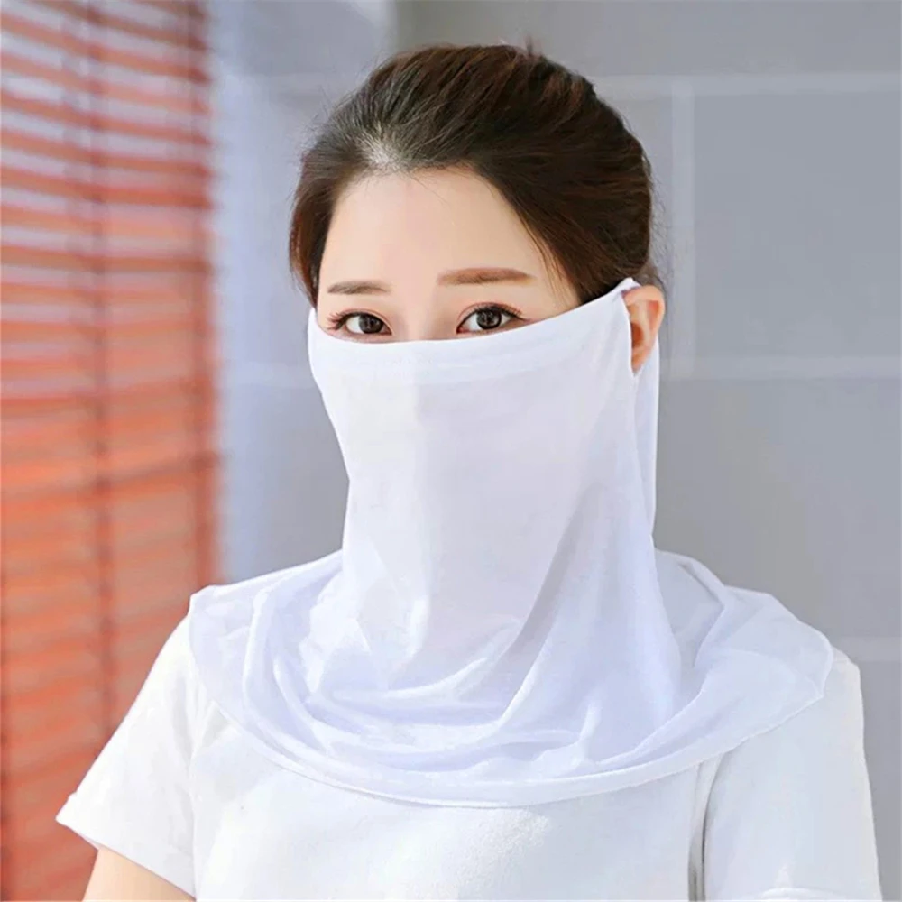 1PC Solid Color Sunshade Mask Ice Silk Sunblock Mask Thin Breathable Veil