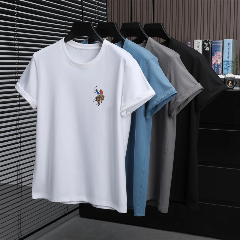 New 2024 Summer Brand Cotton T Shirt Short Sleeved Fashion Round Neck Classic Versatile Breathable Comfortable Men Clothing Ropa