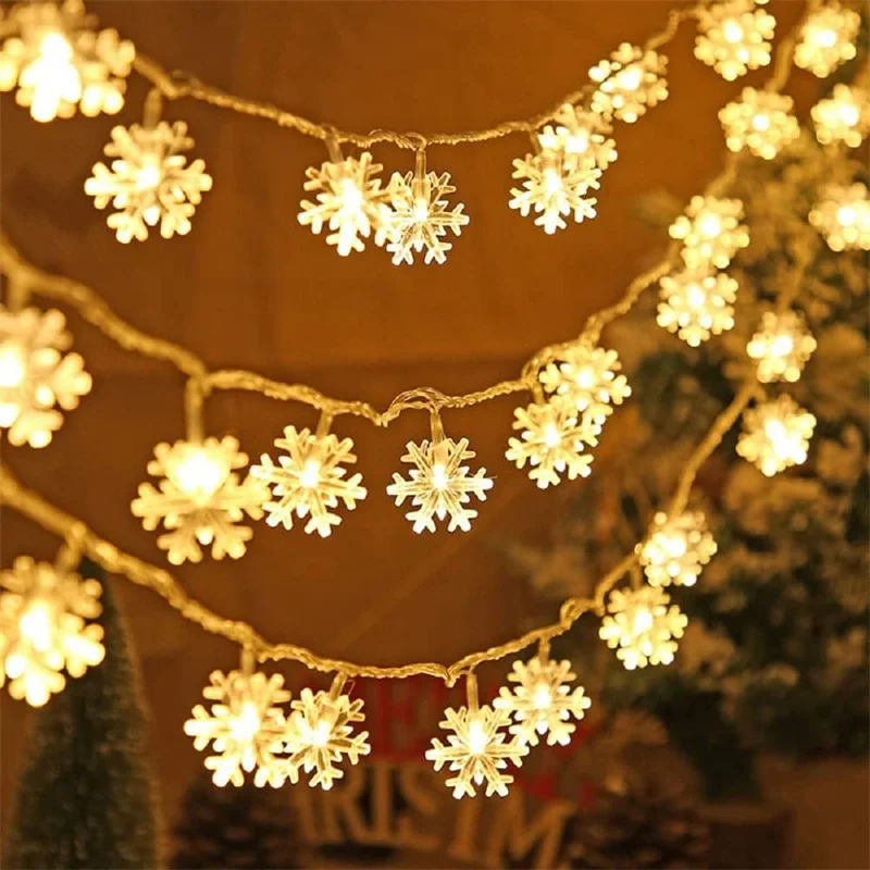 Tira de luces LED con diseño de estrellas de nieve para interiores, accesorios de decoración navideña con USB, batería 2024, 10M, 402