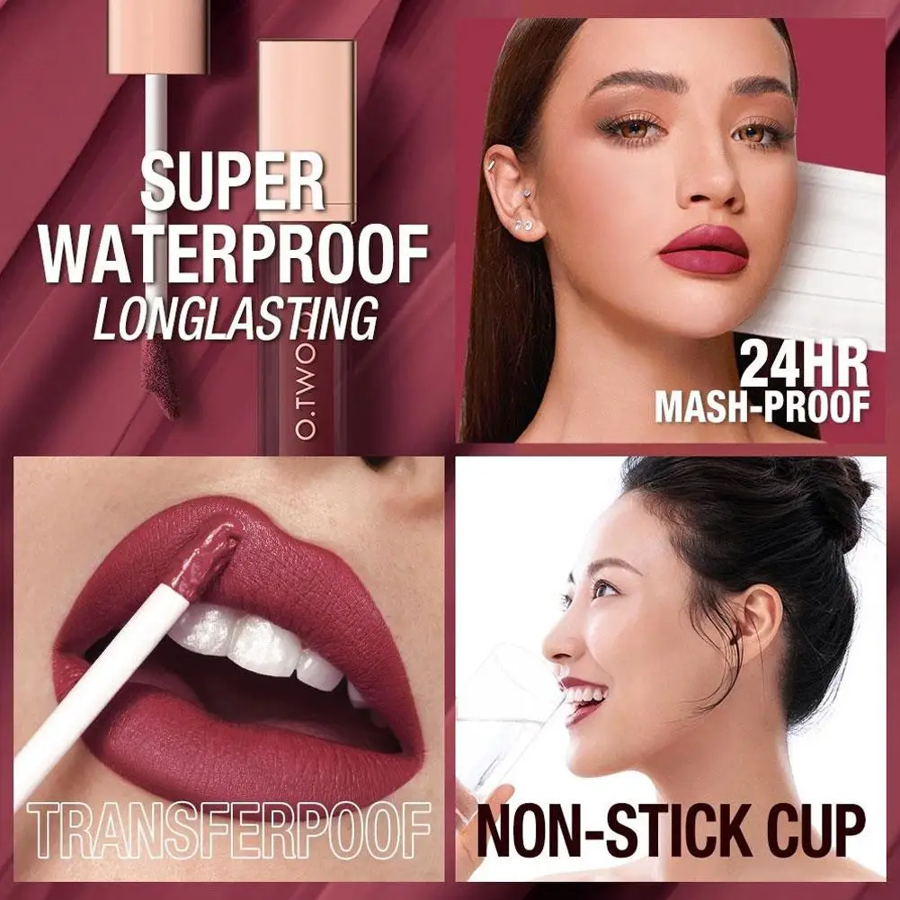 O.TWO.O Matte Lipstick Double Head Lip Coat 24HR Non-stick Cup Lip Gloss Tint Plumper Long Lasting Waterproof Lipstick Makeup