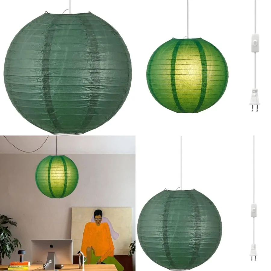 Lámpara Colgante con Interruptor de Encendido/Apagado, Linterna de Papel Verde de 15 Pies y 12 Pulgadas, Ideal para Cumpleaños