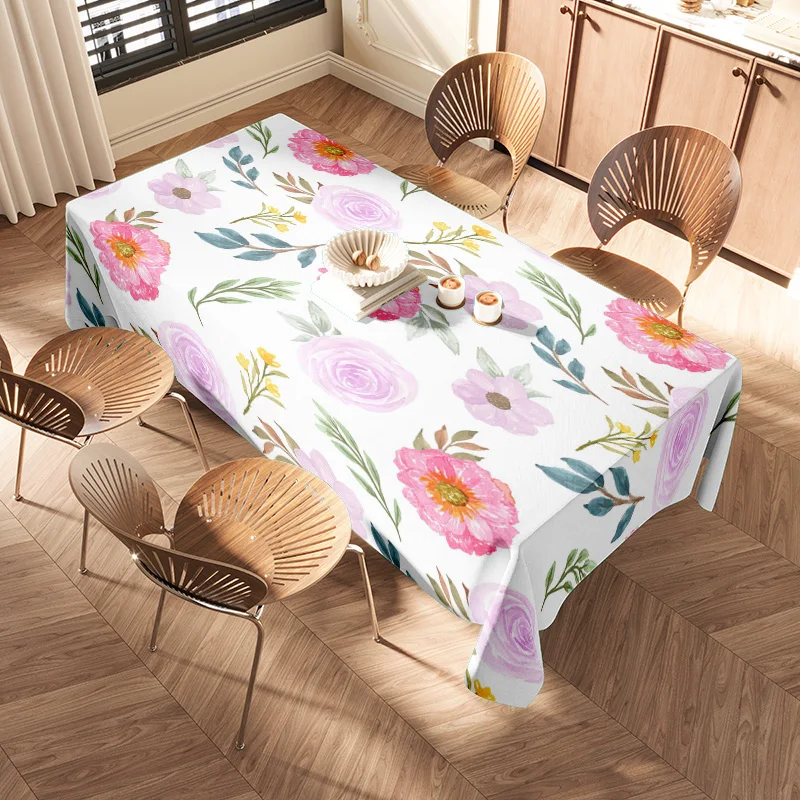 Tovaglia con stampa floreale Tovaglia decorativa verde fiori rosa per sala da pranzo