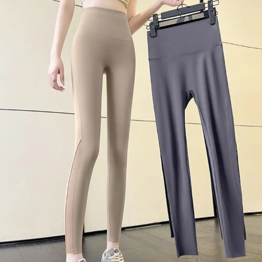 

Mesh Women Sharkskin Pants High-waisted Nine-inch Yoga Pencil Pants Hip-lifting Ice Leather Summer Thin Leggings for Summer