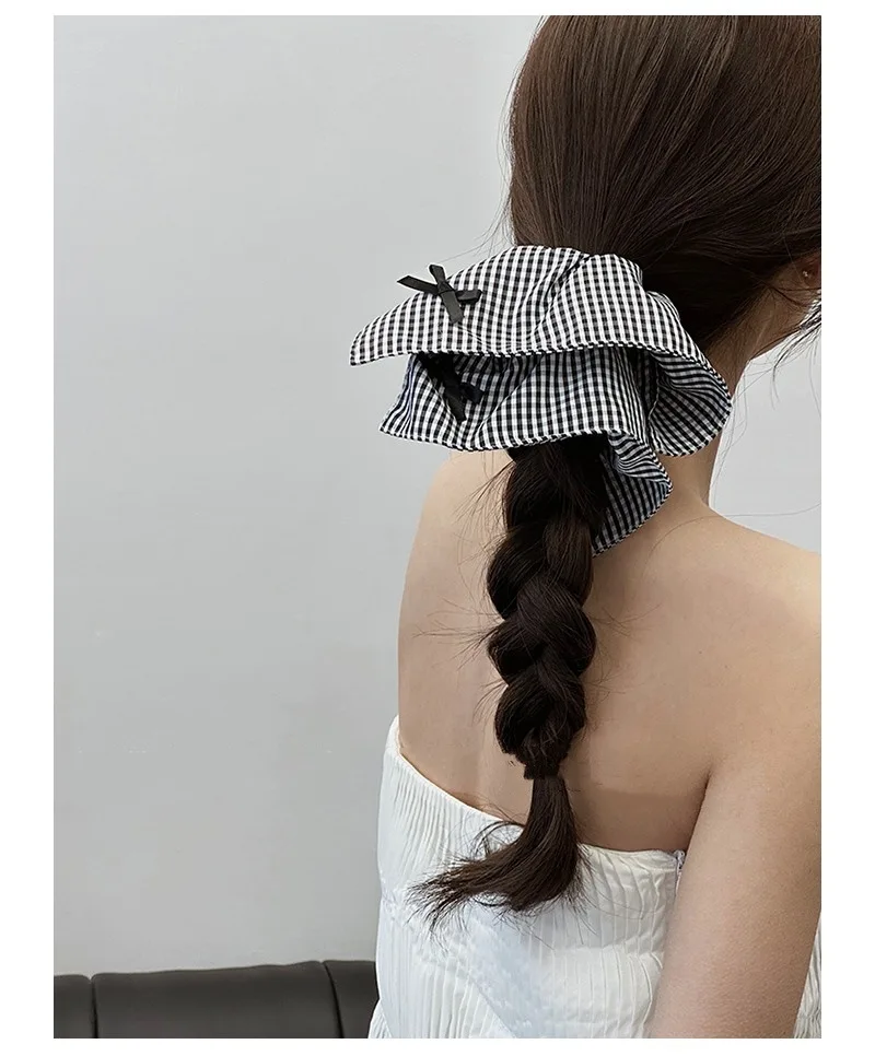 Women\'s Scrunchies Sweet Style Headwear Ballet-style Bow Colon Scrunchie Check Square Headband  Haarschmuck Hair Accessoires Tie