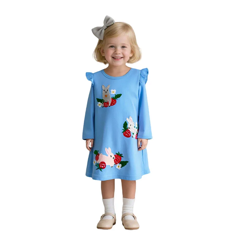 

Jumping Meters 2-7T New Blue Animals Embroidery Long Sleeve Girls Dresses Autumn Baby Clothes Party Tutu Kids Frocks Costume