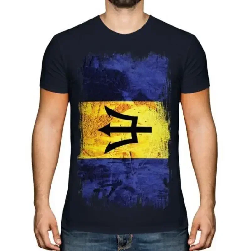 Barbade Grunge Flagge Herren T-Shirt Barbadische Fußball Bajan Trikot Hemd
