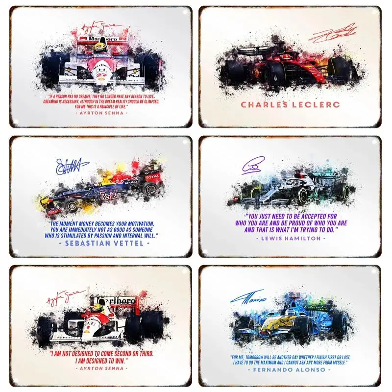 F1 Car Metal Tag Tin Painting Vintage Car Graffiti Poster Home Living Room Garage Club Man Cave Mural Art Decor Aesthetics Gift