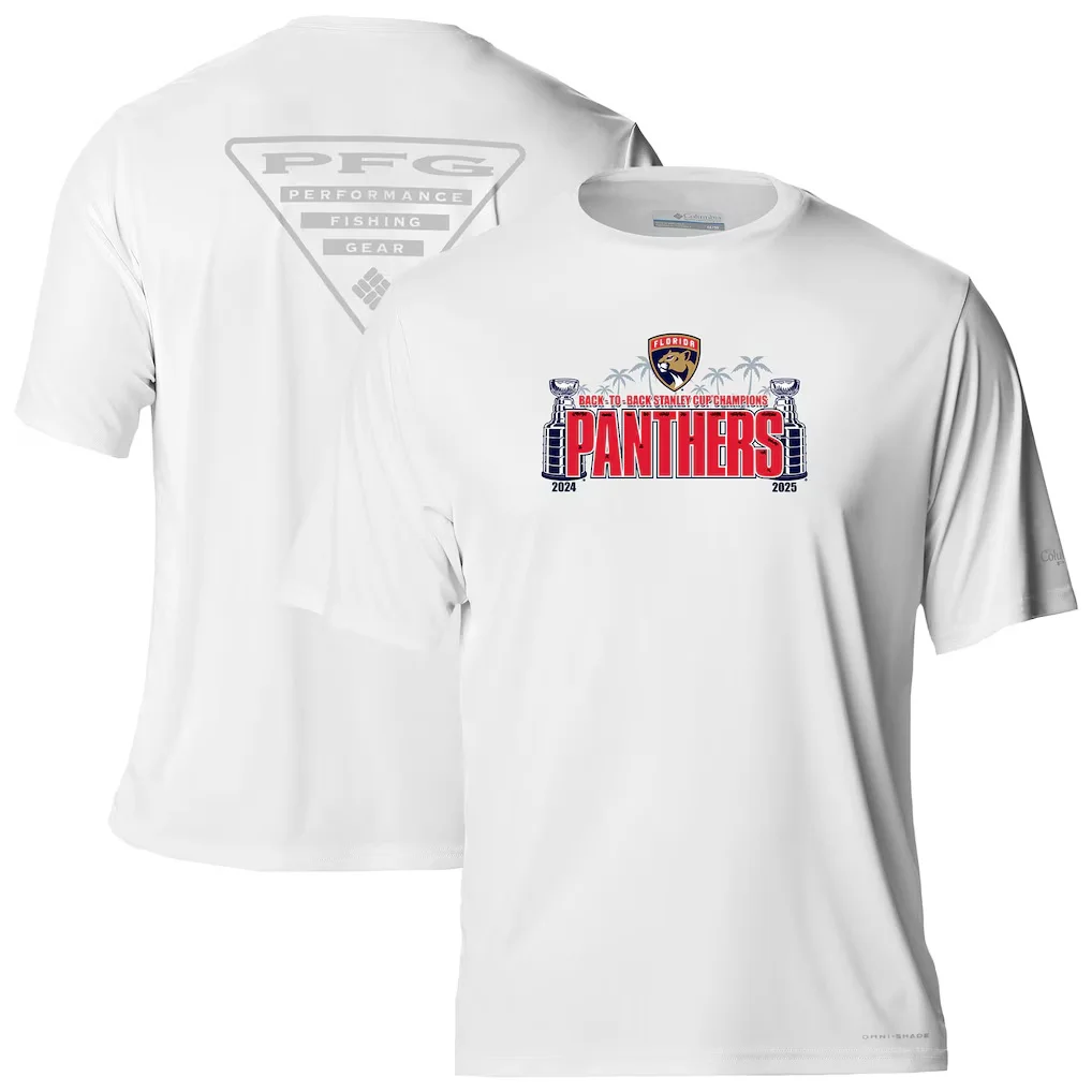 Florida Panthers Columbia Terminal Tackle Back-To-Back Campeones de la Copa Stanley Omni-Shade Camiseta extragrande de alta calidad - Blanco