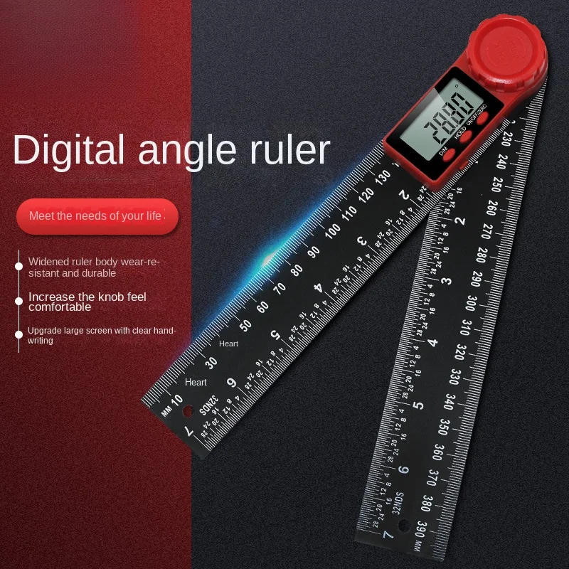 Two-in-One Display Goniometer Protractor Digital Black Vernier Caliper Horizontal Ruler