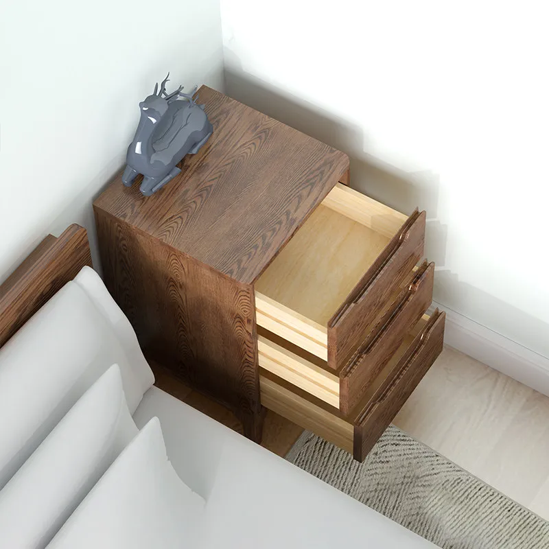 Solid wood bedside table simple modern oak bedside storage cabinet three drawers Nordic bedroom small cabinet storage cabinet fo
