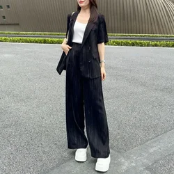 Formal Summer 2025 Blazer and Pant Sets for Women 2 Pieces Wide Leg Black Trousers Woman Suits Business Promotion Luxury Clothes