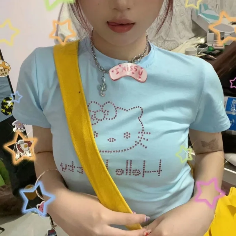 女性用半袖Tシャツ,夏服,セクシー,スリム,タイト,レトロ