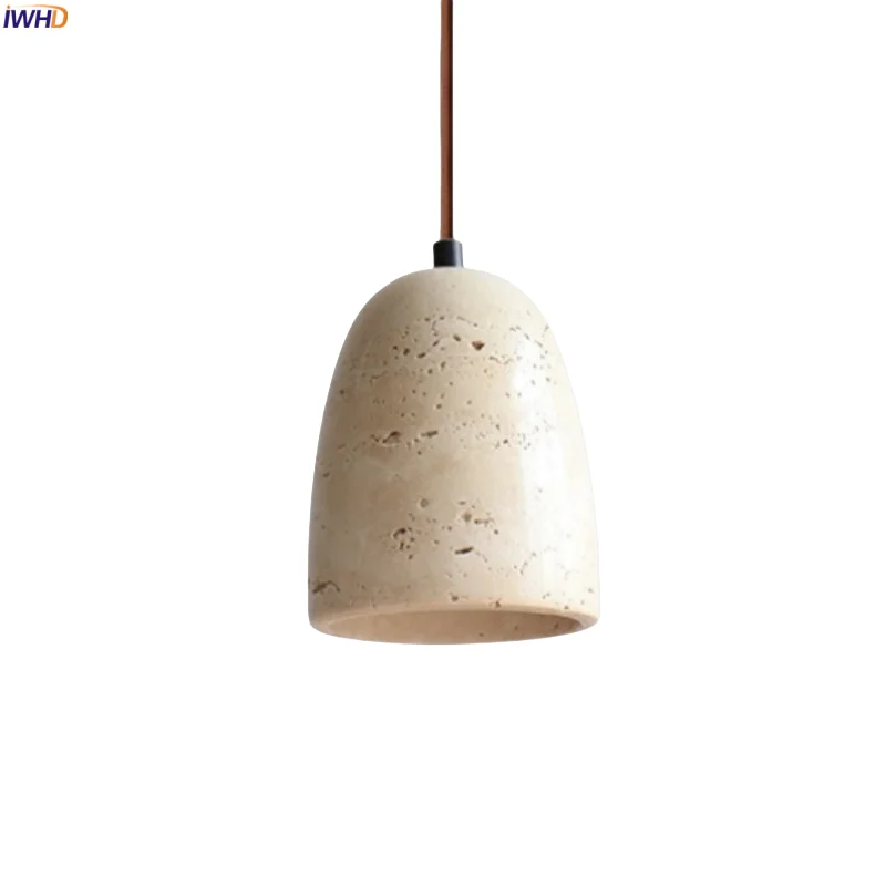

IWHD Loft Decor LED Pendant Lights Yellow Travertine Bedside House Living Room Nordic Minimalism Hanging Lamp Lighting Luminaria