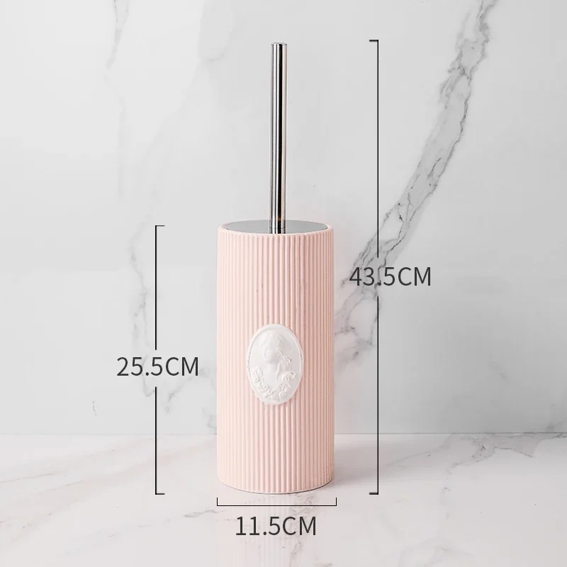 European-style Ceramic Toilet Brush Set Bathroom WC Cleaning Tool Stainless Steel Handle WC Cleaning Toilet Brush Pink White
