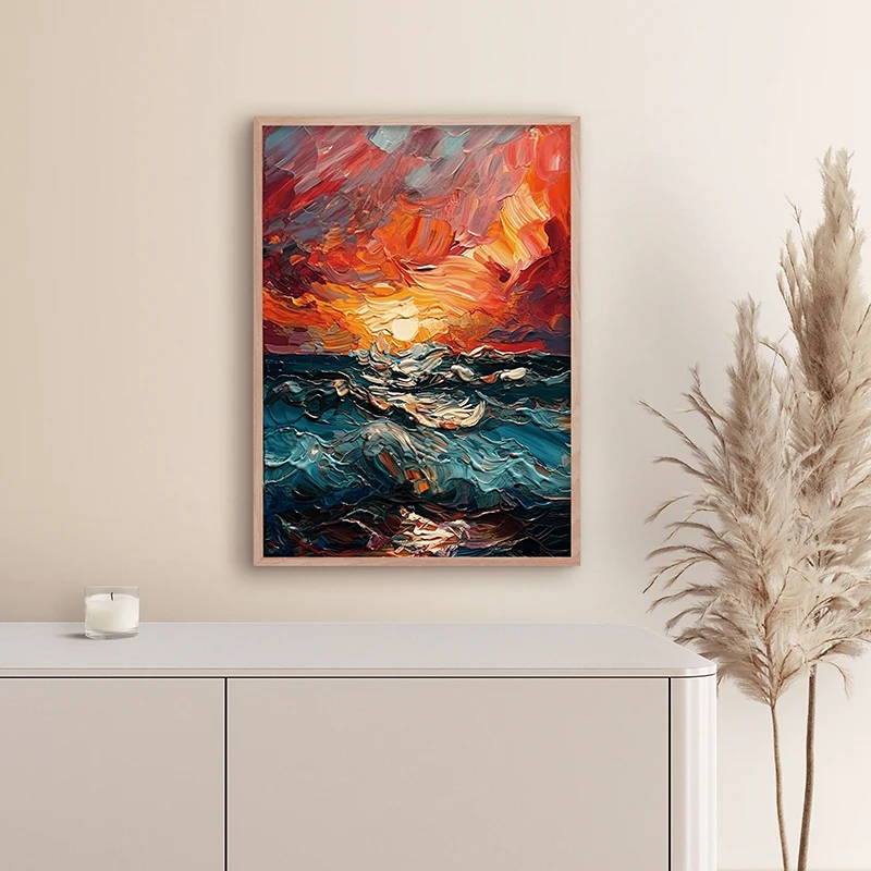 Abstract Seaside Scenery Poster Sunny Hill Sunset Sea Canvas Lighthouse Painting Coastal Wall Art Picture Living Room Home Decor