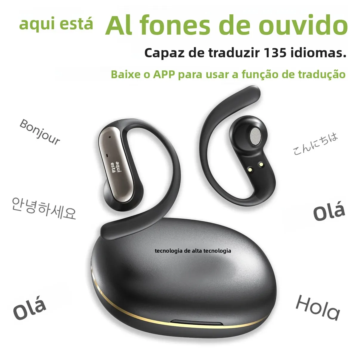 【HTC NE52】 Fones de ouvido Bluetooth AI OWS Esporte Fone de ouvido sem fio com microfone Fones de ouvido de graves poderosos Fones de ouvido de tradução AI Longa vida