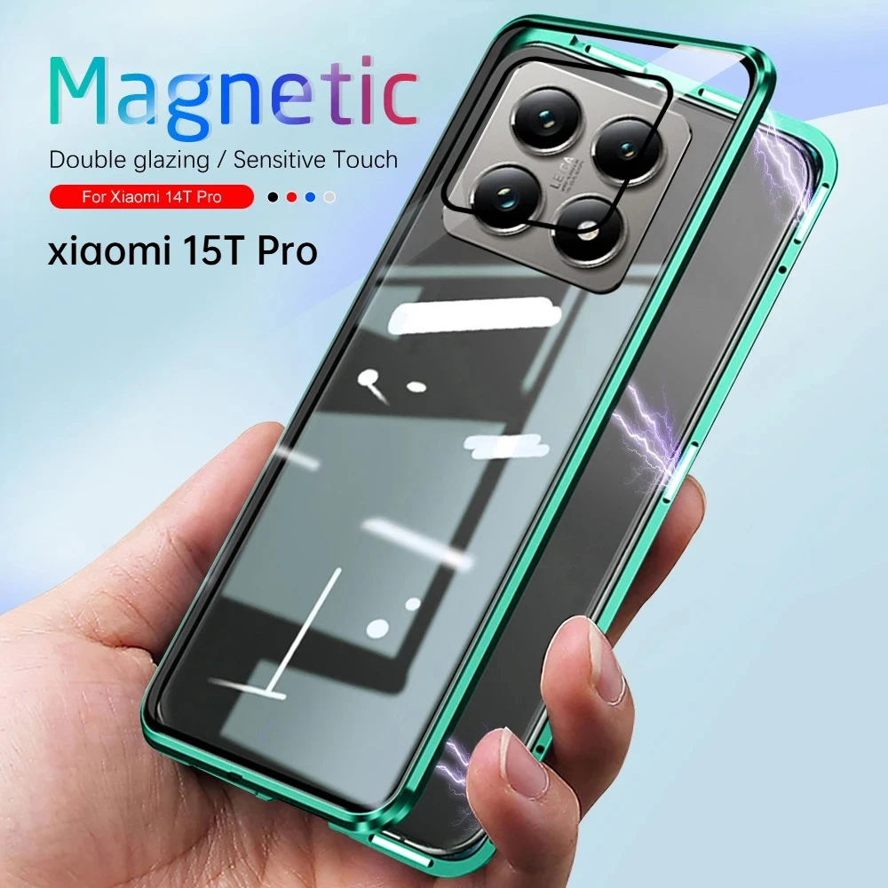 360 Full Protection Metal Magnetic Case for Xiaomi 15 T Pro 14T Xiaomi 14T Pro Double-Sided Glass Adsorption Protection Cover