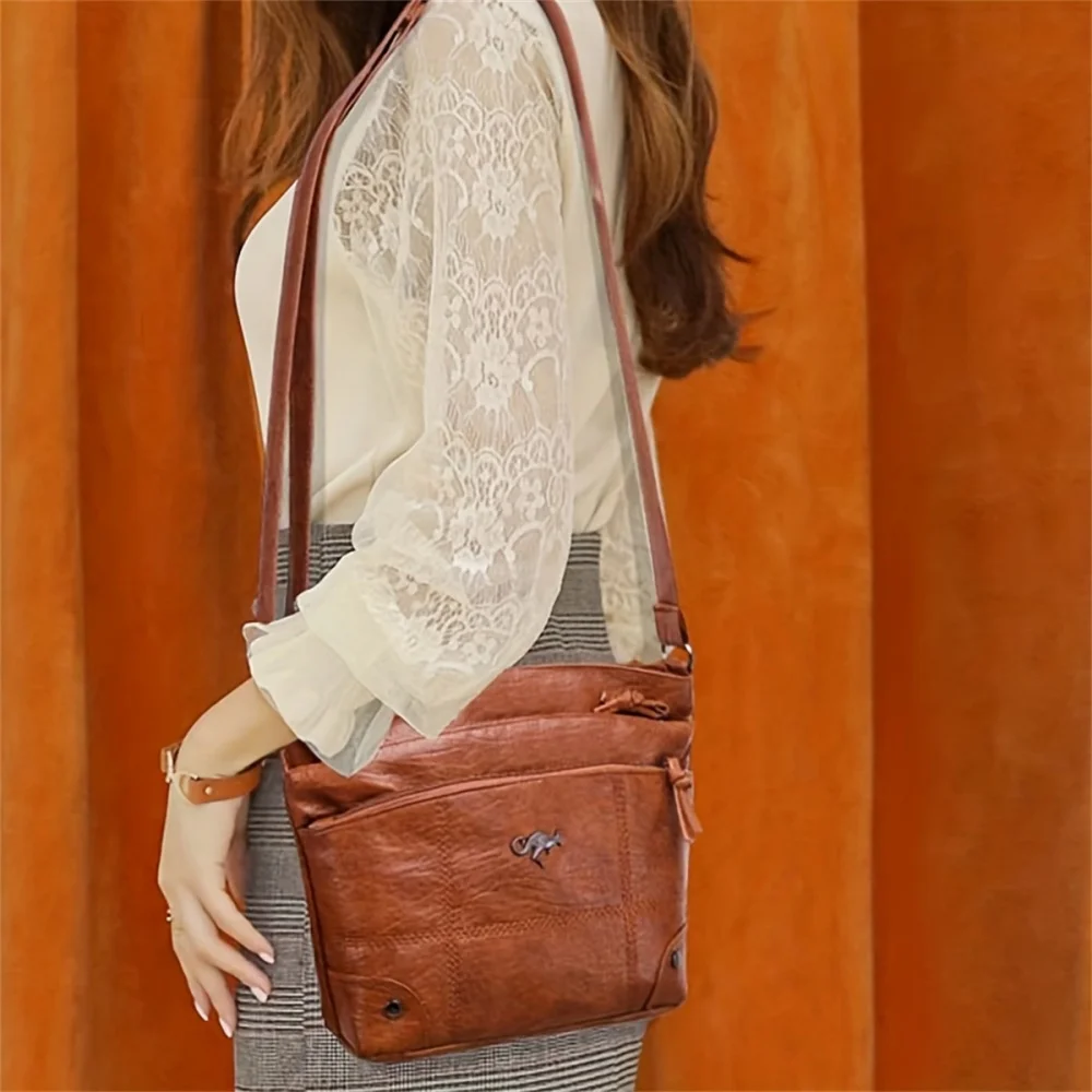 Soft Leather Messenger Bag Font Pocket Large Capacity Shoulder Bag Brown Simple Smartphone Bags