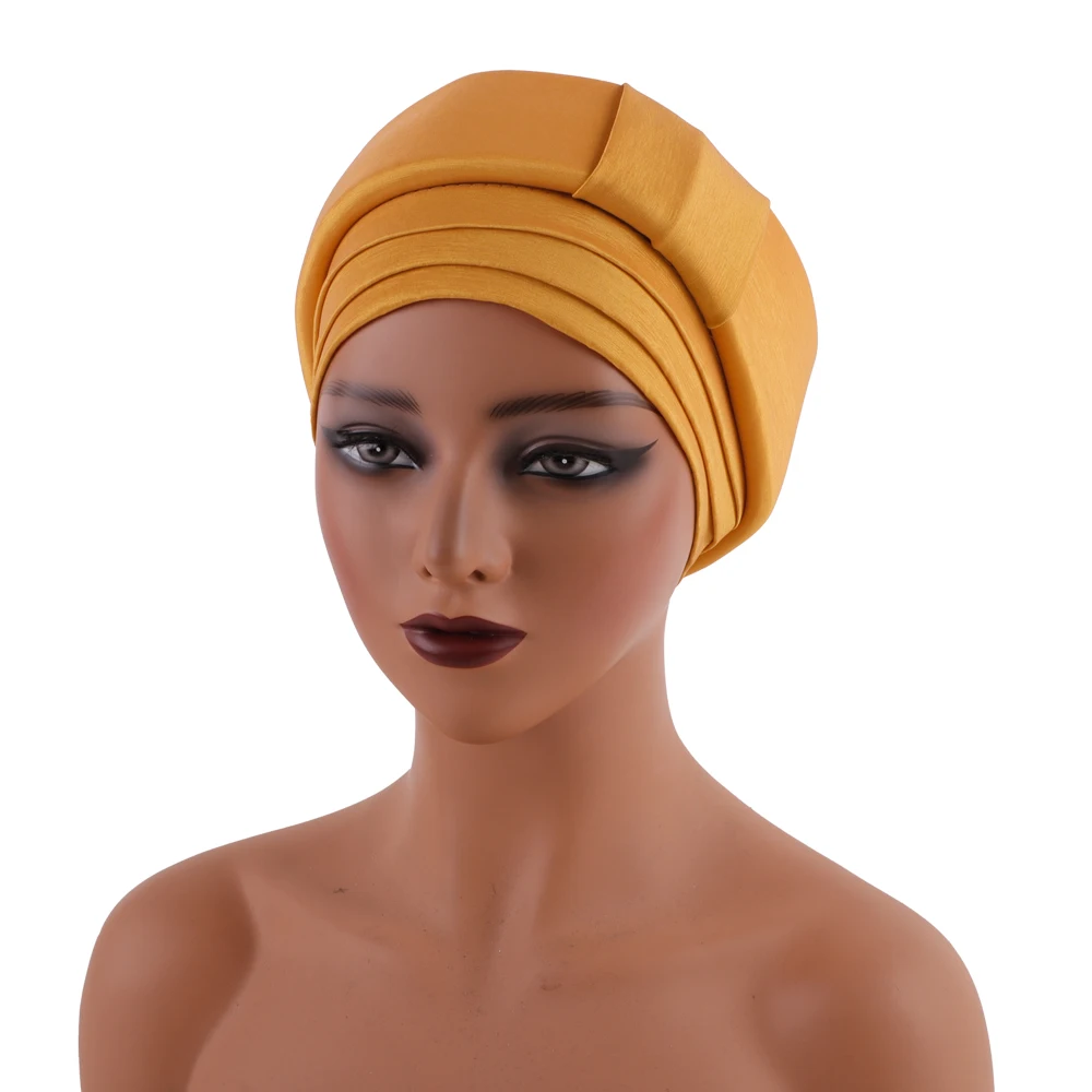 Raw Silk Turban Cap for Women African Female Head Wraps Nigeria Lady Headwear Muslim Turbans