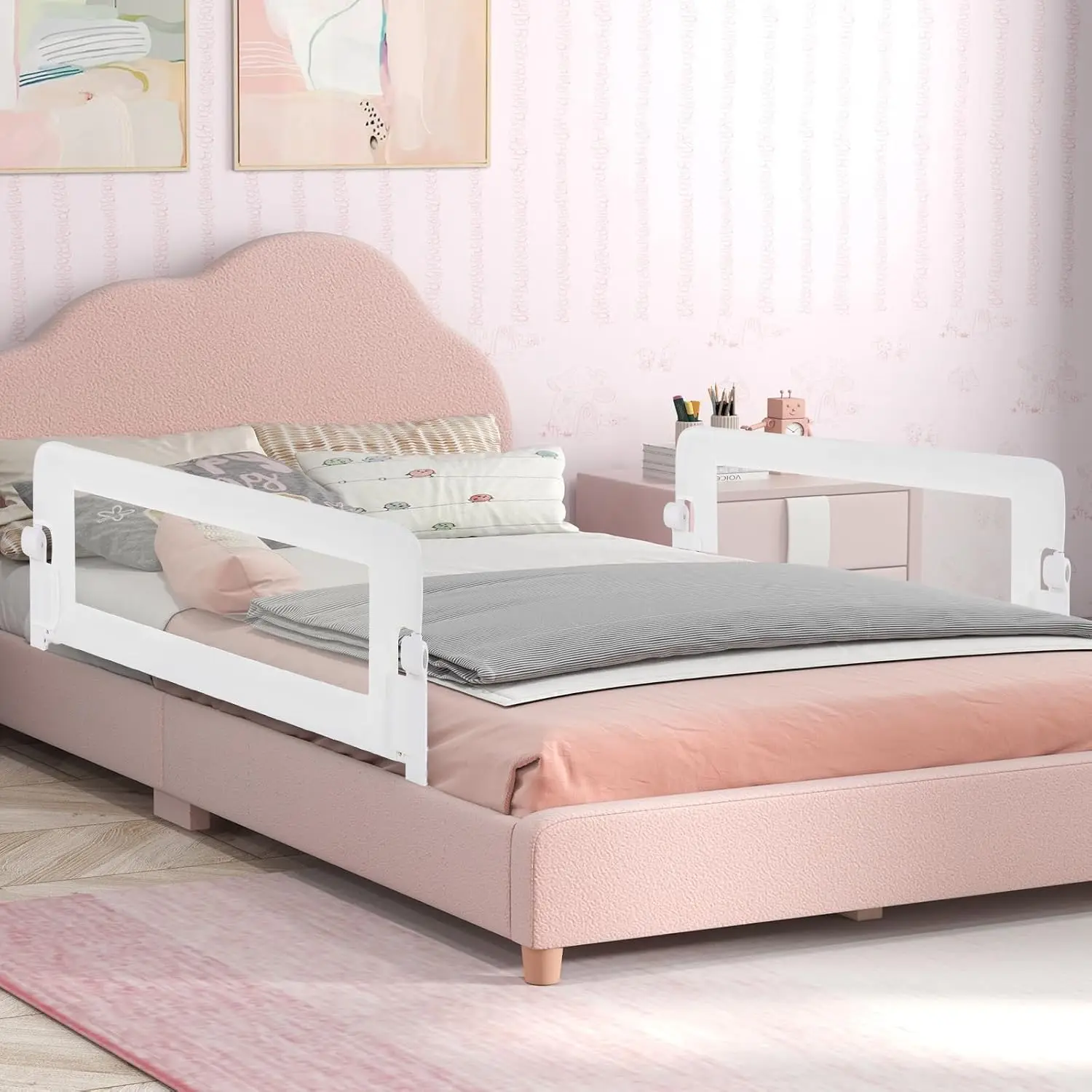 Double Sided Bed Rail Guard, 2 Pack, Extra Long, Swing Down for Convertible Crib, Folding Baby Safety Bedrail for Kids Twin Full