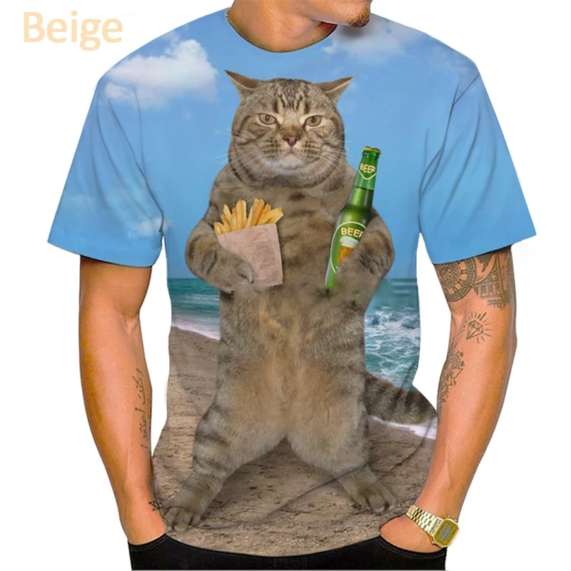 Funny Cat Pattern T Shirt For Men New Creative 3D Printed T-Shirts Summer Fashion Unisex Street Short Sleeve Shirts Graphic Tee
