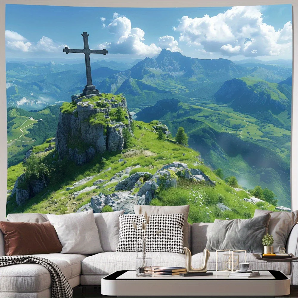 Mountain Cross Tapestry - Soft, Cozy, Perfect for Home Decor, Adding Serene Vibes and Natural Beauty to Any Room