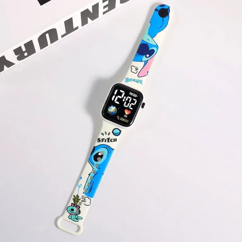 Sanrio Series Hello Kitty Stitch Cartoon Button LED Electronic Watch Youth Fashion Personality Pin Print Square Watch New Gift