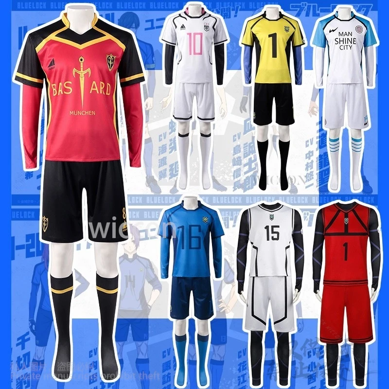 

BLUE LOCK Anime Cosplay Isagi Yoichi Bachira Meguru Team Football Uniforms Custom Sports Suits Mikage Reo Nagi Replica Jerseys