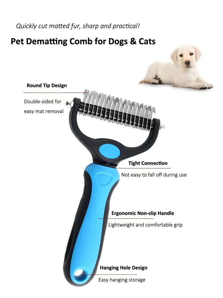 Double-Sided Pet Detangling Comb, Cat and Dog Hair Removal Comb, Blade-Style Comb for Cleaning Hair Knots and Loose Hair, Double-Tooth Comb for Dogs and Cats - view 5
