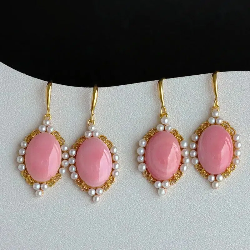 925 Sterling Silver Jewelry Delicate Crystal Pink Stone Pearl Drop Earrings for Women Wedding Party Jewelry for Girl Friend Gift 4