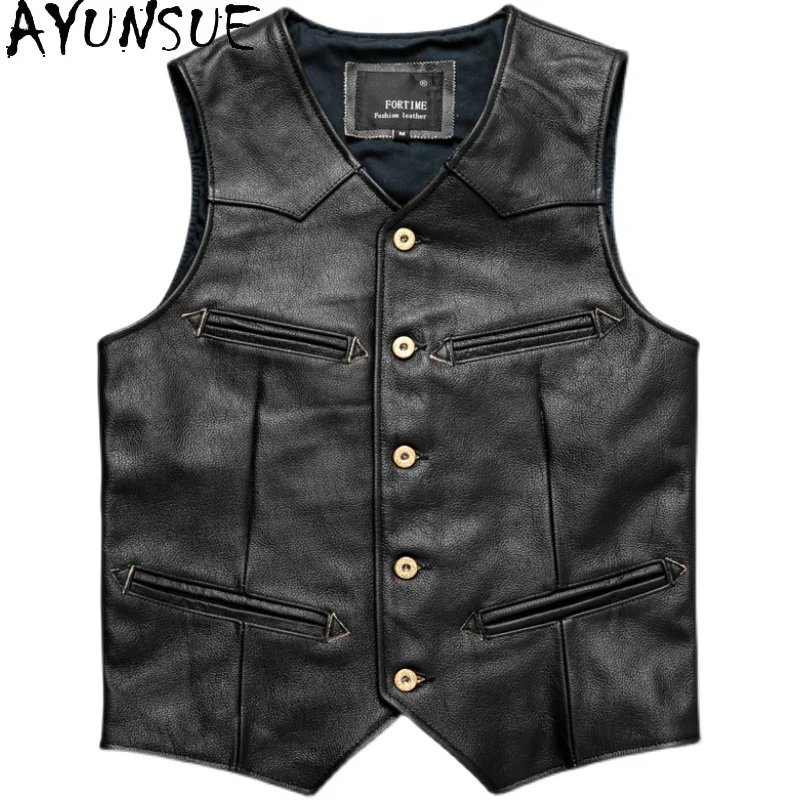 

AYUNSUE Genuine Leather Jacket Mensclothing Spring Autumn Sheepskin Vest Coats Retro New Style Chaqueta De Cuero Para Hombre