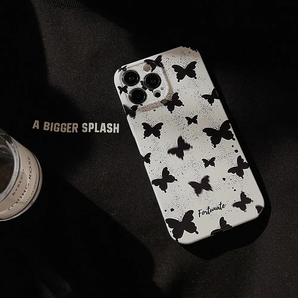 Ins Style Splash-ink Butterfly Phone Case for IPhone16 15 14 13 12 11 Pro XS Max 8 7 Plus XR Shockproof Phone Hard Cover