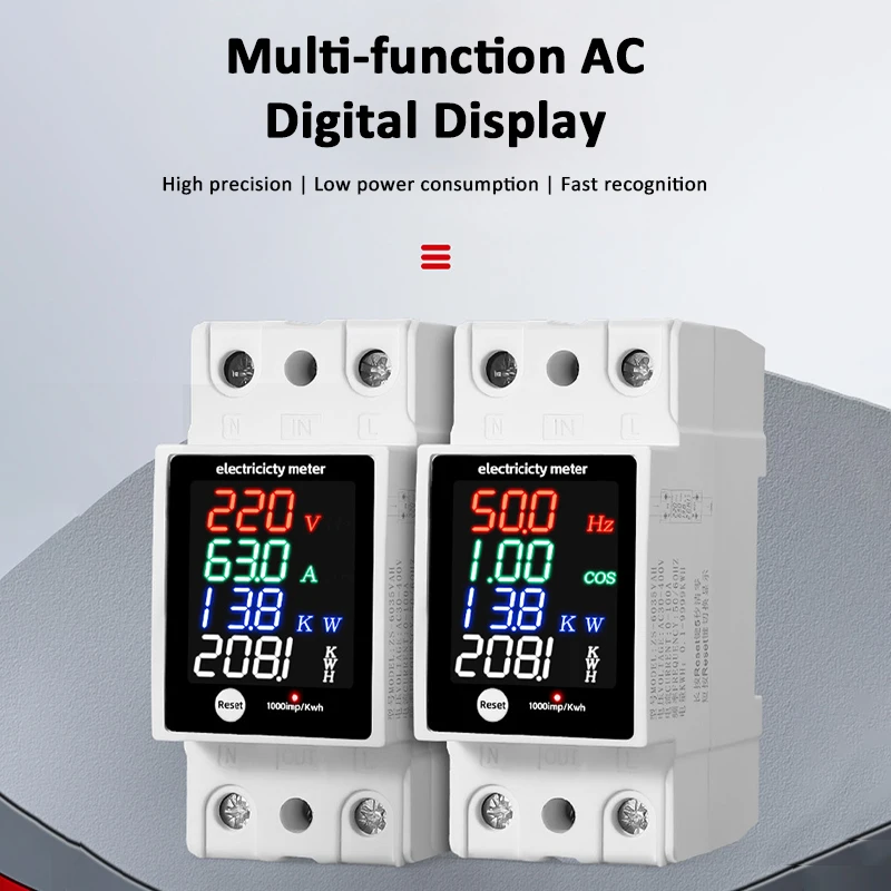 ZS-6035VAKW Digital Energy Meter Din Rail Electricity Usage Monitor AC30-400V Voltmeter Ammeter Watt Kwh Frequency Power Meter