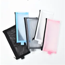 Estuche de malla de nailon con cremallera para cosméticos, bolsa de maquillaje transparente, monedero, bolsa de lápiz de malla para brochas, 1 unidad