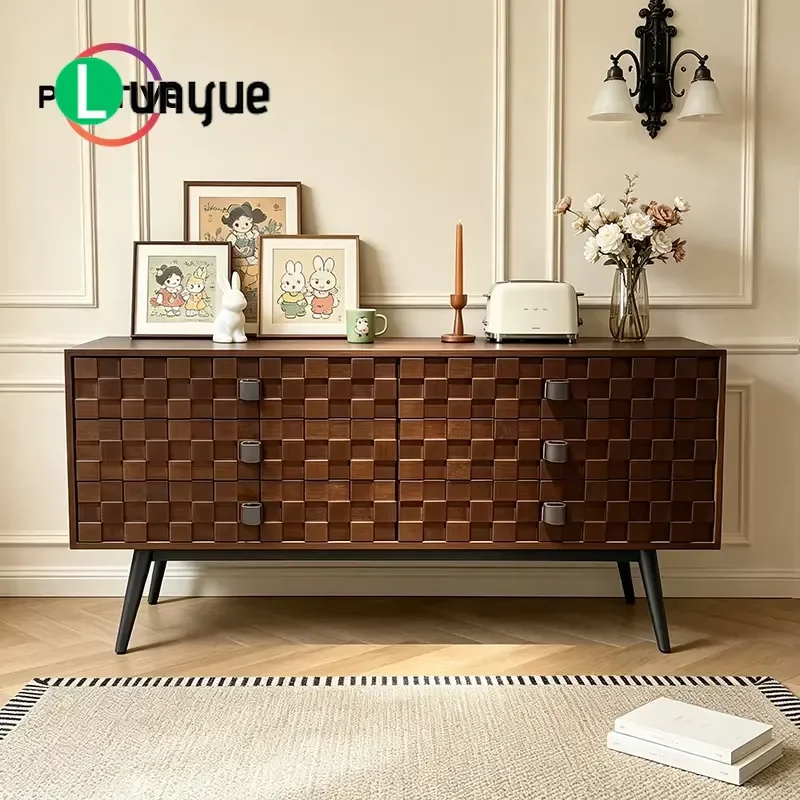 Mid Century Modern 6 Drawer Dresser Cabinet Wooden Storage Locker for Entrance Living Room Apartment Furniture Home Decor