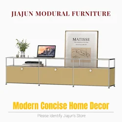 Modern Modular Low TV Cabinet｜3-Tier Sideboard with Drop Doors｜Steel Frame Storage Bench Unit | Minimalist Low Media Console