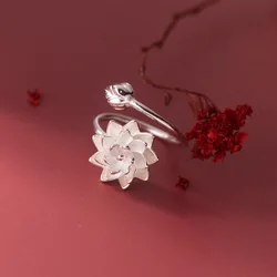 925 Sterling Silver Lotus Flower Adjustable Rings For Women Wedding Engagement Luxury Jewelry Accessories Jewellery