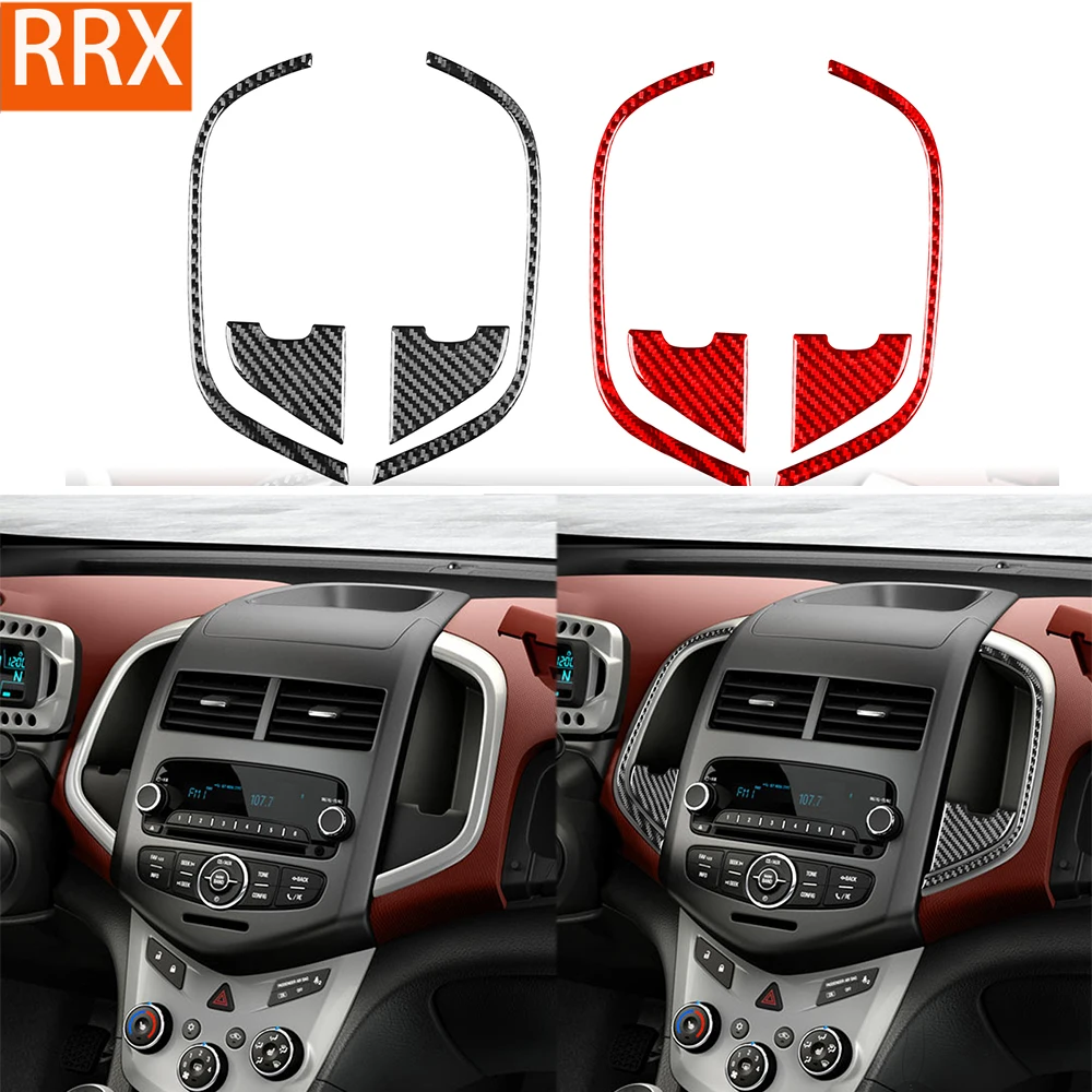 For Chevrolet Sonic 2012-2016 Real Carbon Fiber Stickers Central air conditioning vent panel Car Accessories Interior decorative