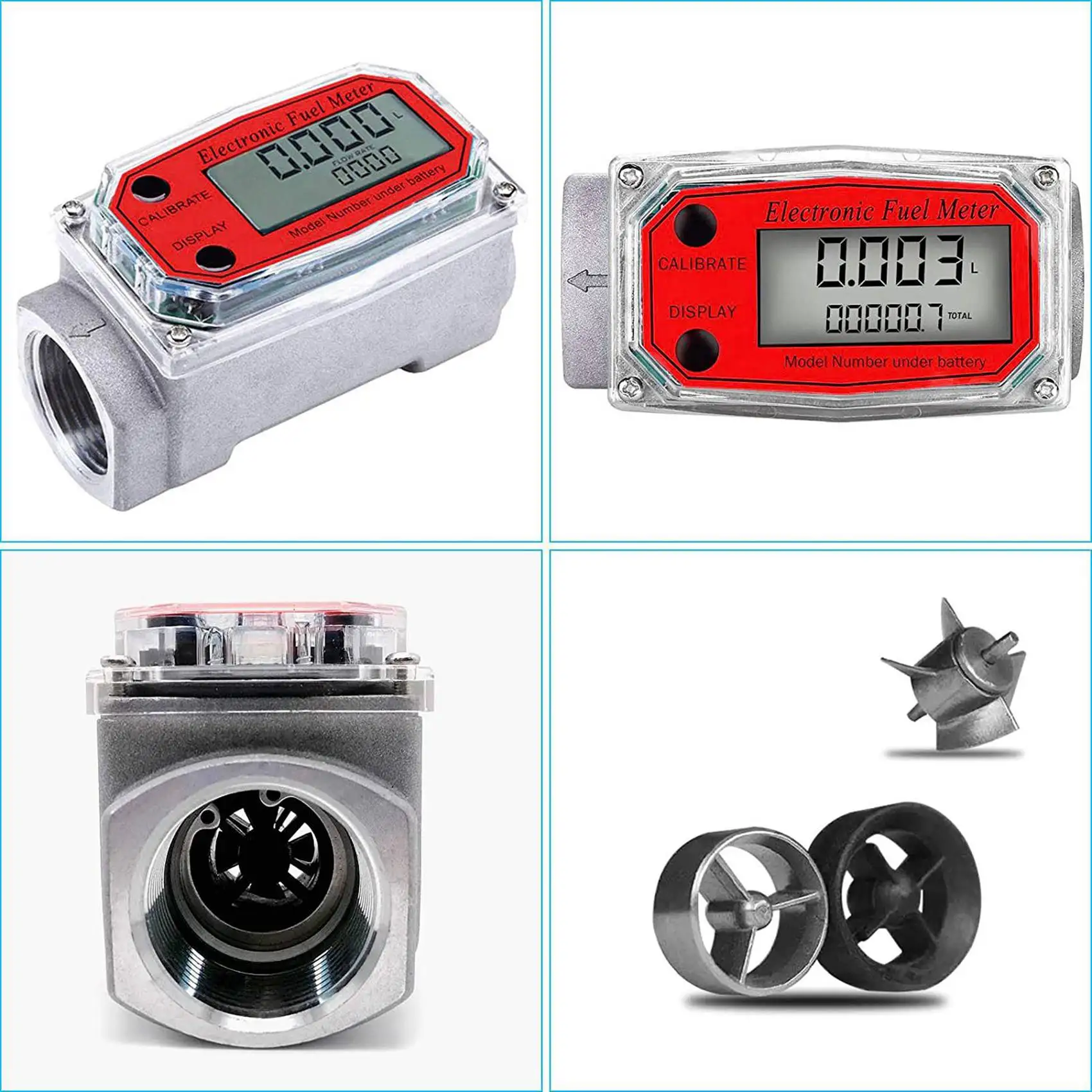 3Pcs 1 Inch Digital Turbine Flowmeter Digital LCD Display With NPT Counter Fuel Flowmeter For Measuring Engine Oil-Y18A