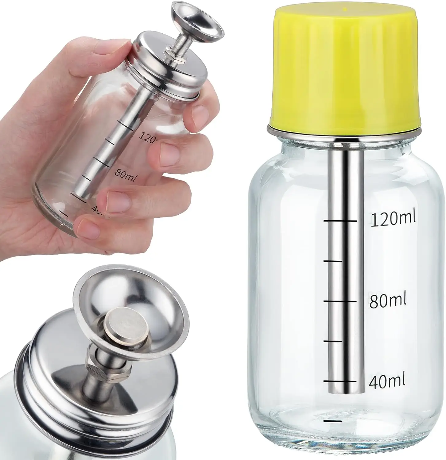 Frasco Dispensador Transparente com Bomba de 4 oz / 120 ml, Frasco de Vidro Reutilizável com Tampa, Adequado para Recipientes de Acetona/Álcool/PFA/LDPE, Frasco Conta-Gotas para Laboratório Químico Industrial, Bomba Dispensadora de Solvente Líquido com Nú