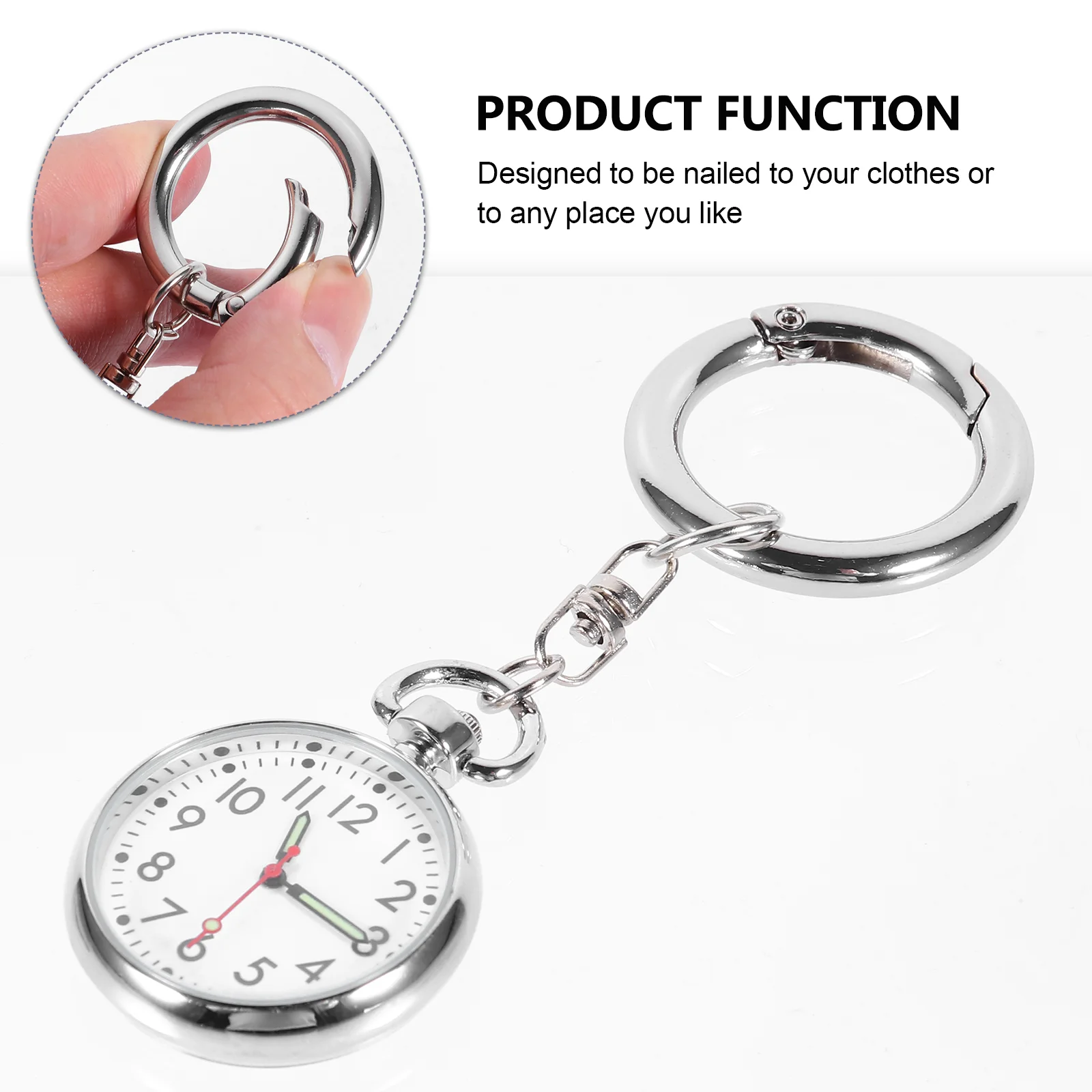 

Digital Watch Chest Hang Nurse Hanging Pocket Portable with Key Ring Quartz Watches Silver for Doctors Stainless Steel Child